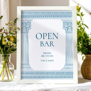 Poster Panneau de table de fête de bar ouvert en bleu