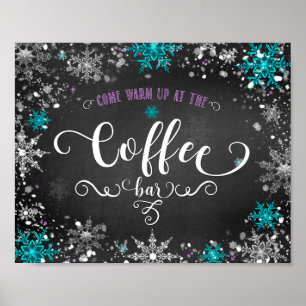 Poster Panneau de table de fête de café Flocons de neige 