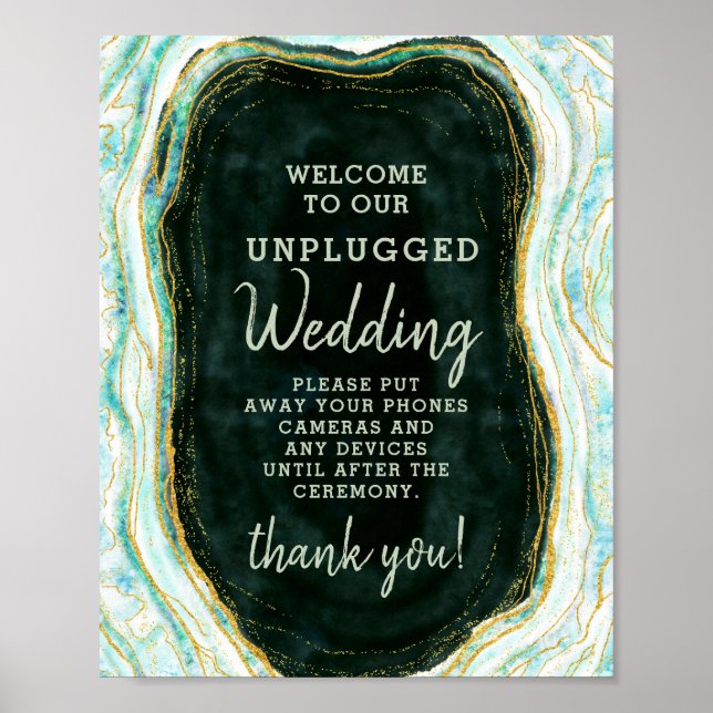 Poster Panneau de table Mariage turquoise vert et or débr (Devant)