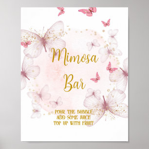 Poster Panneau de table Mimosa Bar Anniversaire rose et o