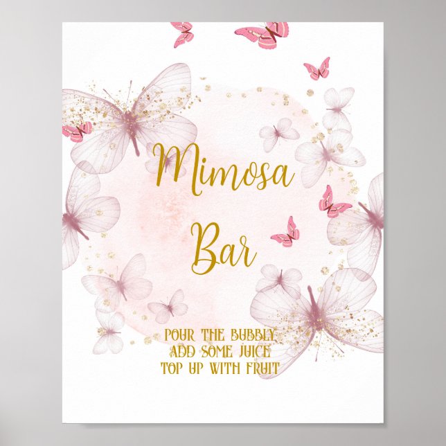 Poster Panneau de table Mimosa Bar Anniversaire rose et o (Devant)