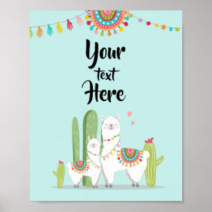 Poster Panneau de table personnalisé Llama Fiesta Baby Sh