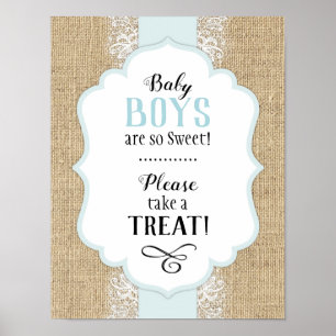Poster Panneau de table Rustique Burlap and Lace Boy Baby
