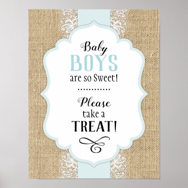 Poster Panneau de table Rustique Burlap and Lace Boy Baby (Devant)