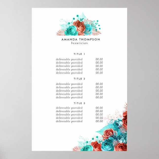 Poster Panneau de tarification et de services de fleurs t (Devant)