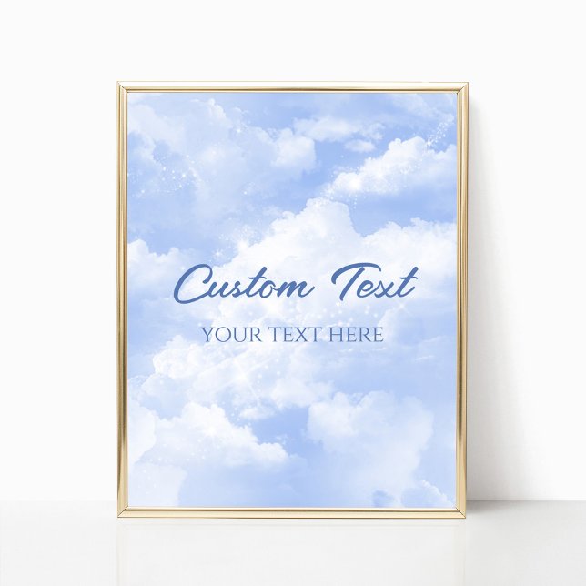 Poster Panneau de texte personnalisé Blue Sparkly Clouds  (Créateur téléchargé)