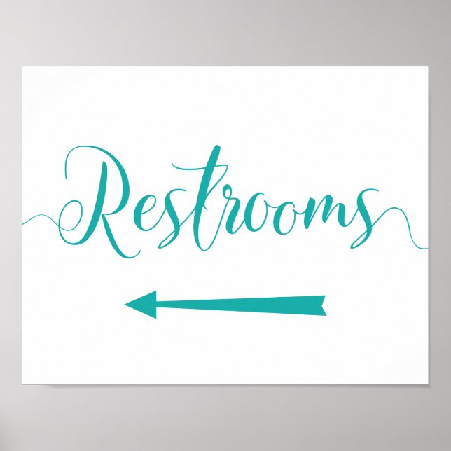 Poster Panneau de toilettes turquoise - Flèche gauche (Devant)