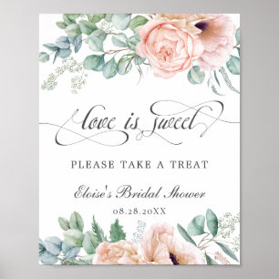Poster Panneau de traitement floral rose Love is Sweet
