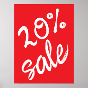 Poster Panneau de vente 20%, 18x24 rouge en vente