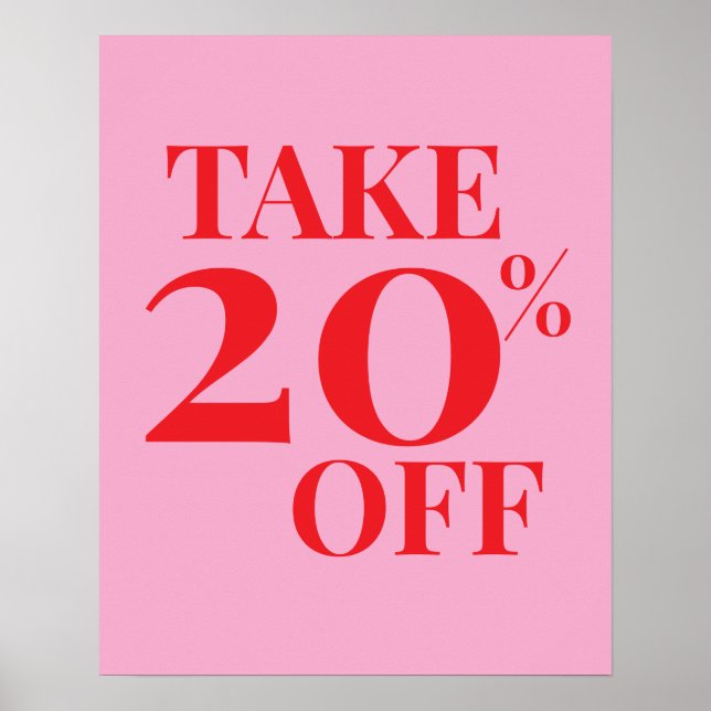 Poster Panneau de vente de 20 % de réduction, vente rose  (Devant)