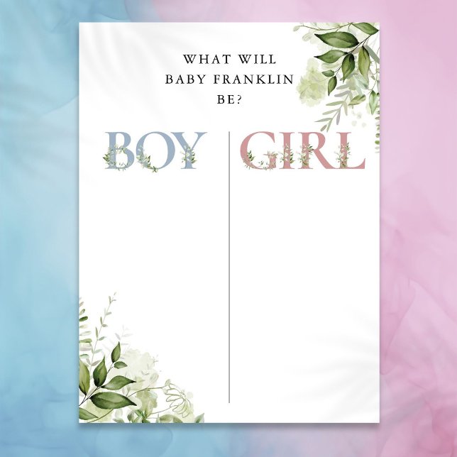 Poster Panneau de vote vert Floral Genre (Greenery Floral Gender Reveal Voting Sign)