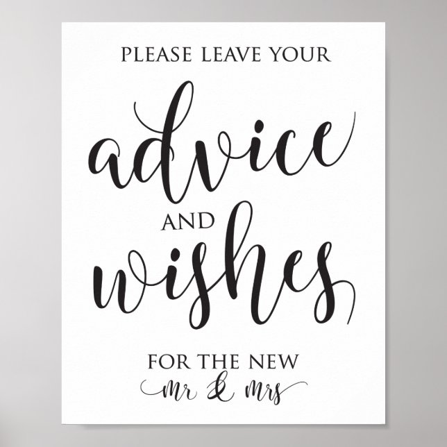 Poster Panneau Décor Mariage Conseils et Bien Souhaits (Devant)