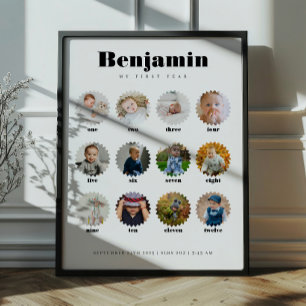 Poster Panneau d'étape de 1er anniversaire de bébé rétro 