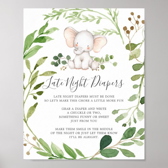 Poster Panneau Diapeurs nocturnes du Baby shower éléphant (Devant)