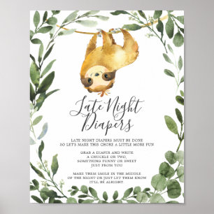Poster Panneau Diapositives de nuit du Baby shower Sloth