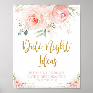 Poster Panneau d'idées de soirée en or rose chic blush fl