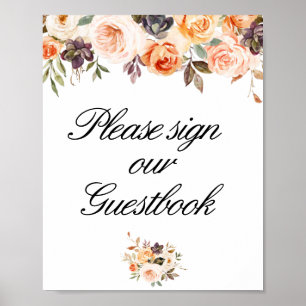 Poster panneau d'or, mariage floral à automne