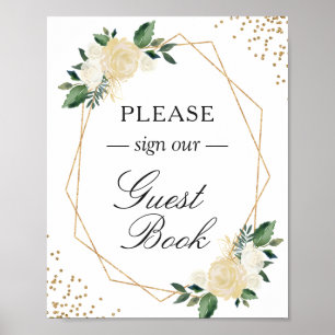 Poster Panneau d'or vert Parties scintillant florales