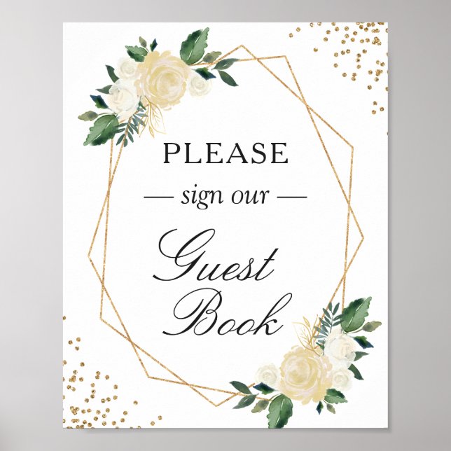 Poster Panneau d'or vert Parties scintillant florales (Devant)