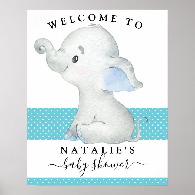 Poster Panneau du Baby shower Blue Elephant Boy (Devant)