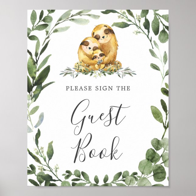 Poster Panneau du Baby shower de la famille Sloth (Devant)