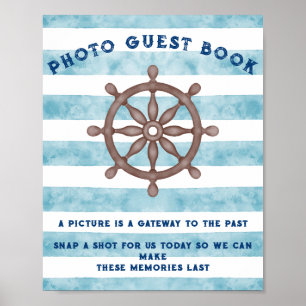 Poster Panneau du Baby shower de navigation nautique bleu