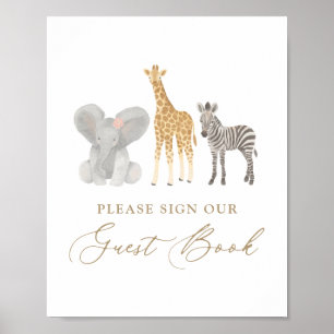 Poster Panneau du Baby shower d'invité Girl Safari