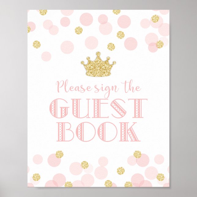 Poster Panneau du Baby shower d'or rose Princess (Devant)