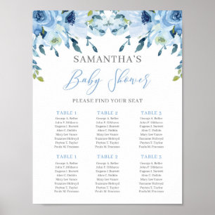 Poster Panneau du Baby shower floral bleu Dusty