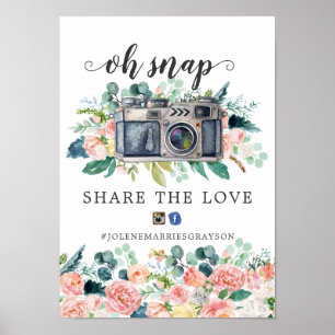 Poster Panneau du Hashtag Mariage floral d'été