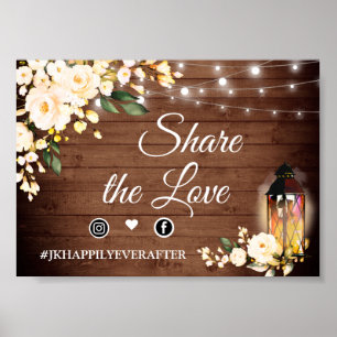 Poster Panneau du hashtag Mariage rustique Rose Wood Blus