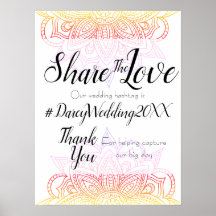 Panneau du Hashtag Mariage Sunset Mandala