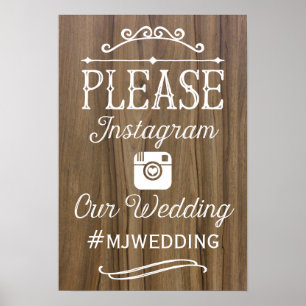 Poster Panneau du hashtag Rustic Instagram   Décor Mariag