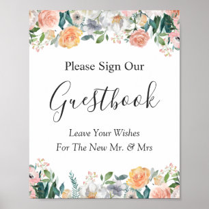 Poster Panneau du Jardin Rose Floral Mariage Guestbook