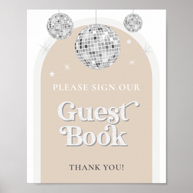 Poster Panneau du livre d'hôtes Disco Ball Baby shower (Devant)