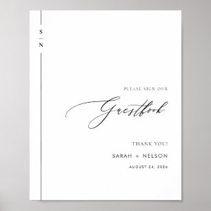 Poster Panneau du livre d'hôtes minimaliste Mariage noir 