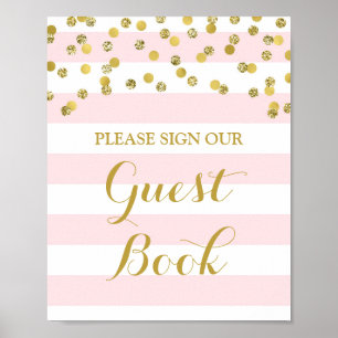 Poster Panneau du livre d'hôtes Pink Stripes Gold Confett