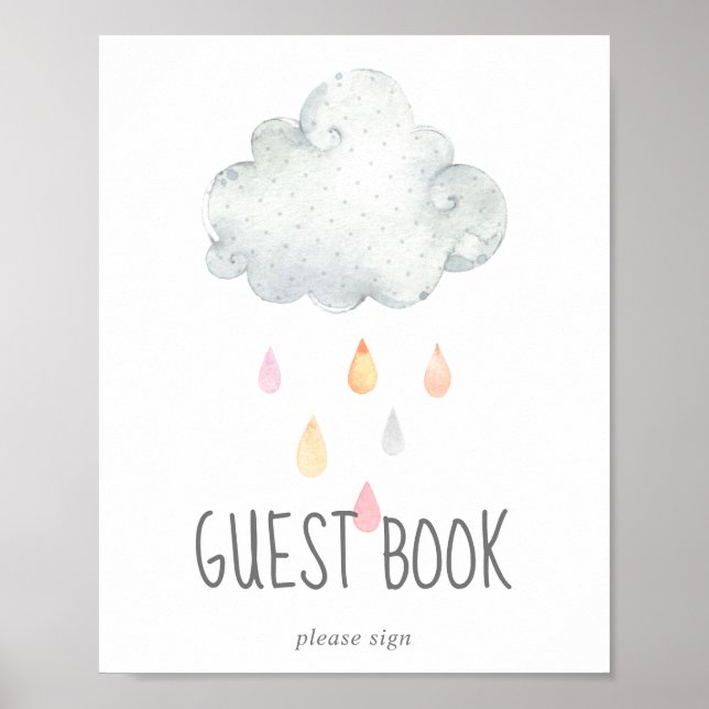 Poster Panneau du livre d'invité Baby shower de pluie Clo (Devant)