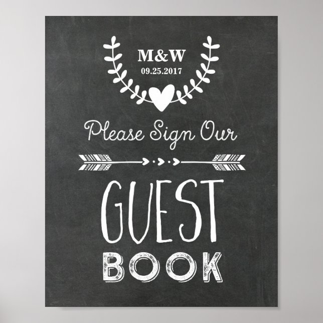 Poster Panneau du livre d'invité mariage Coeurs du tablea (Devant)