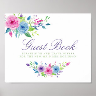 Poster Panneau du Mariage Floral Aquarelle