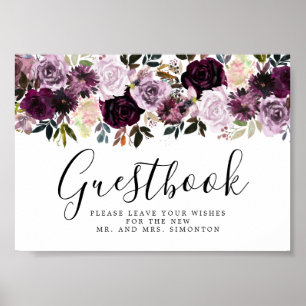 Poster Panneau du Mariage Floral rose pourpre