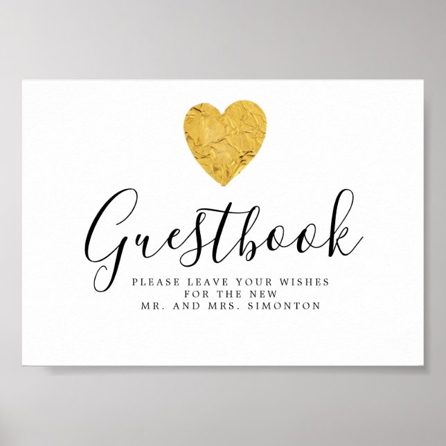 Poster Panneau du Mariage Gold Foil Heart (Devant)