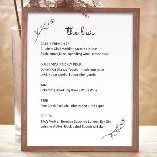 Poster Panneau du menu de la barre de Mariage fleur sauva