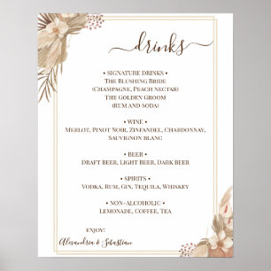 Poster Panneau du menu des boissons de mariage floral