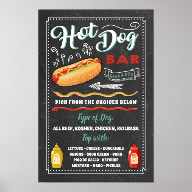 Poster Panneau du menu Hot Dog Bar Menu Party (Devant)