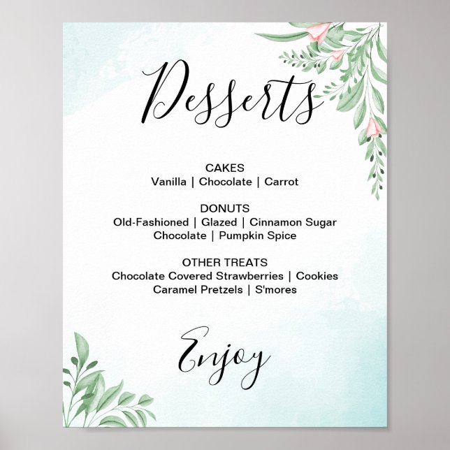 Poster Panneau du menu Mariage Dusty Blue Eucalyptus (Devant)