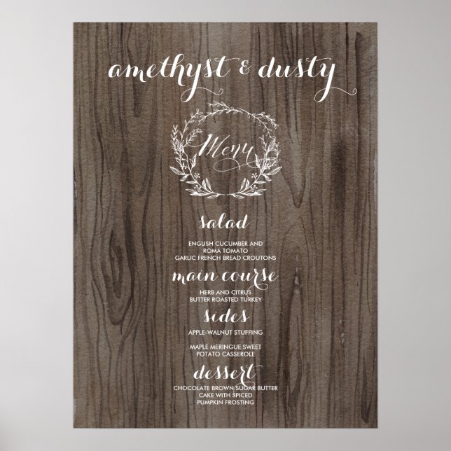 Poster Panneau du menu Mariage rustique - Look en bois (Devant)
