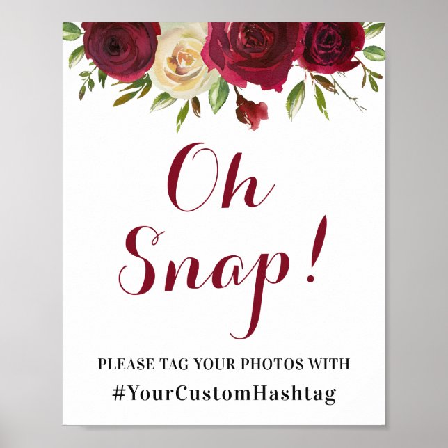 Poster Panneau du parti Marsala Floral Custom Instagram (Devant)