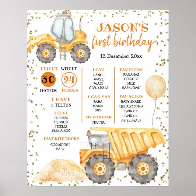 Poster Panneau du premier anniversaire du camion de const (Devant)