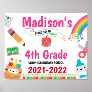 Poster Panneau du premier jour de l'école arc-en-ciel